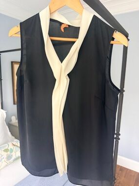 Talbots Black Sleeveless Blouse with Cream Tie-Neck